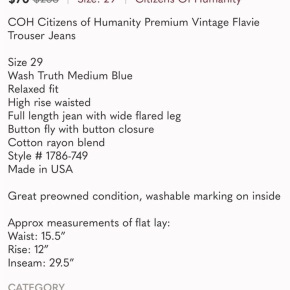 Citizens of Humanity Flavie Premium Vintage Collection Trouser Jeans in Truth 29 - Picture 14 of 14